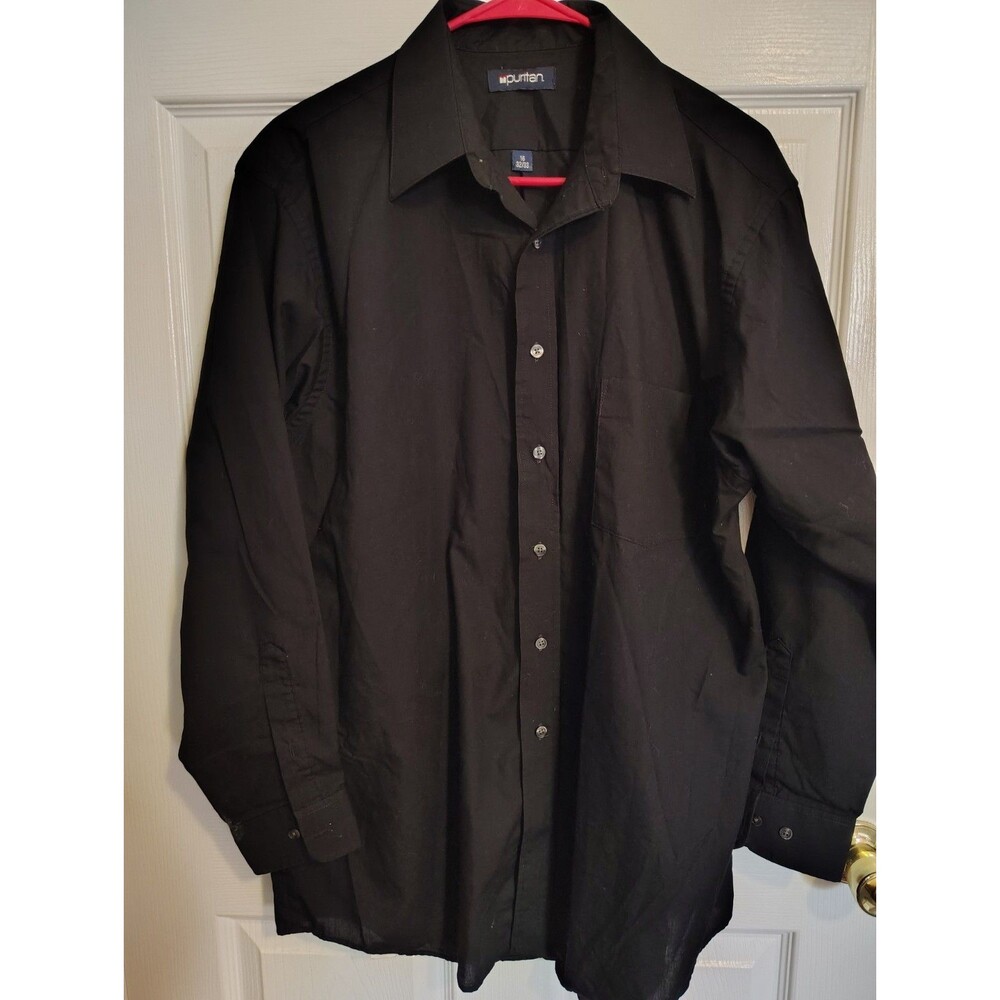 Puritan Men's Black Solid Classic Fit Cotton Dress Shirt 16 32/33 Pockets